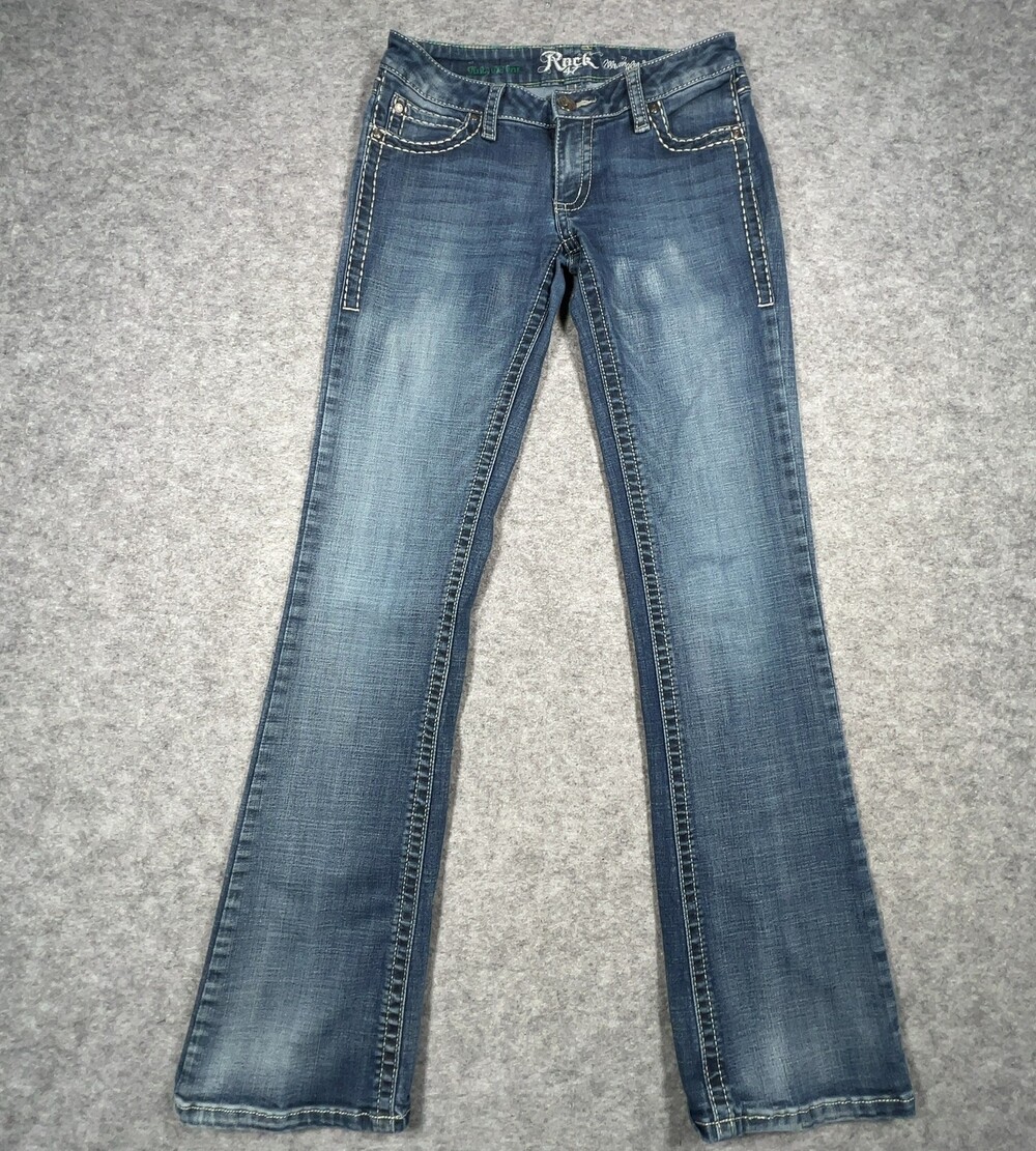 Rock 47 Jeans Women 27x34 Blue Low Rise Bootcut Rhinestone Western FITS29x33